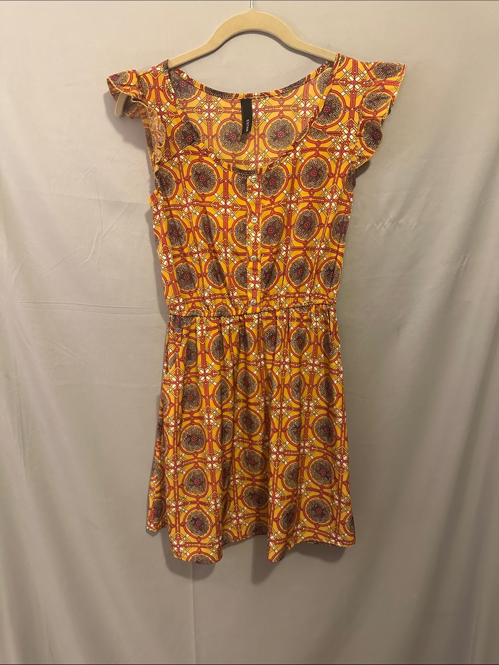 Yellow Printed Flutter Sleeve Mini Dress